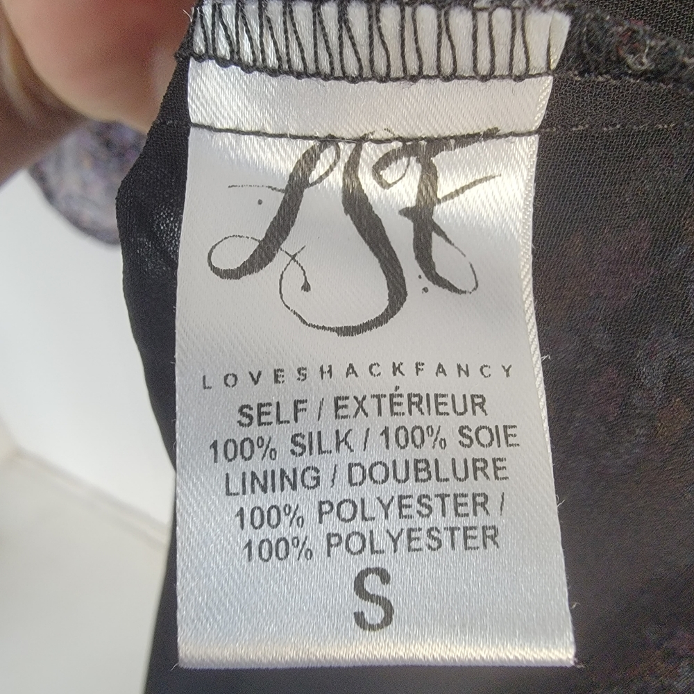 Loveshackfancy Floral Black Mini Silk Dress Size Small - Picture 6 of 7
